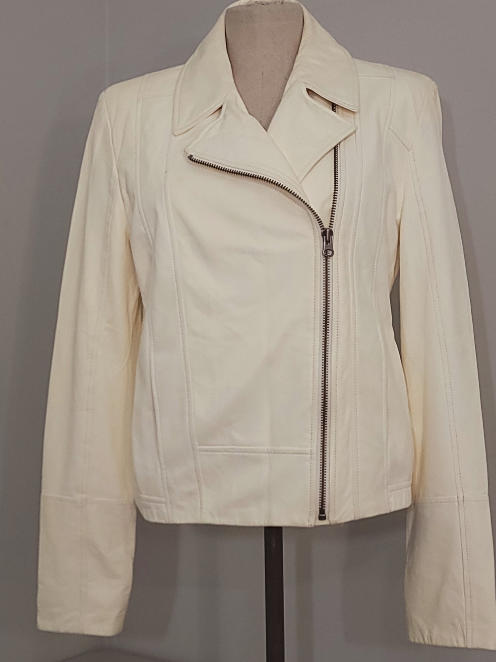 Truth + Pride Cream Asymmetrical Leather Moto Jacket Size S